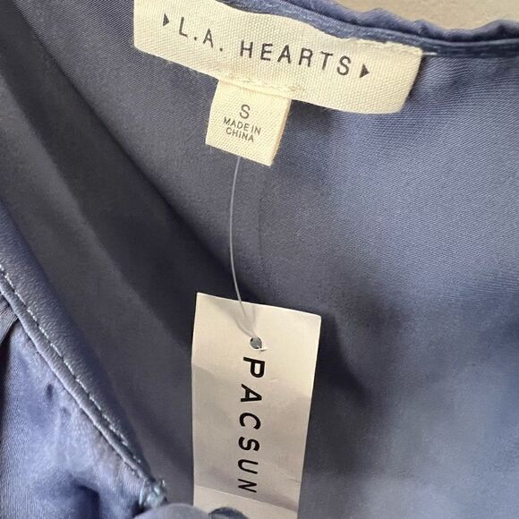 LA Hearts Pac Sun Tie Front Satin Long Sleeve Top blue size small - Picture 12 of 16